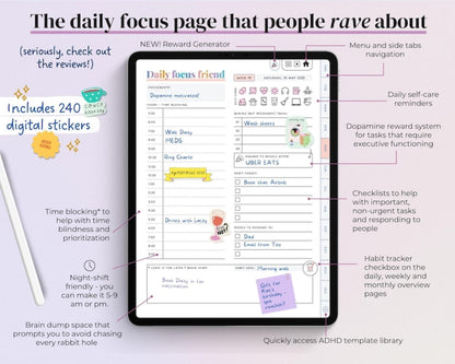 ADHD Digital Planner (Rainbow): Self-Care & Habit Tracker